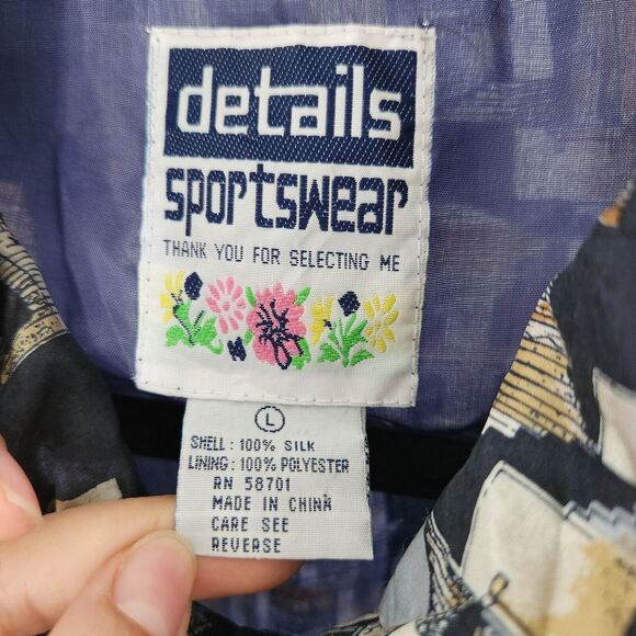 VINTAGE Details Sportswear 100% Silk Jacket Bomber Windbreaker Pant Set L Womens - Picture 7 of 16